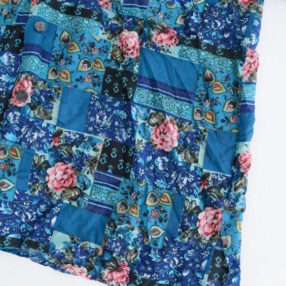 Vintage 90'S Robert Stock 100% Silk  Teal Floral Block Pattern Button Up Size M - Picture 6 of 11